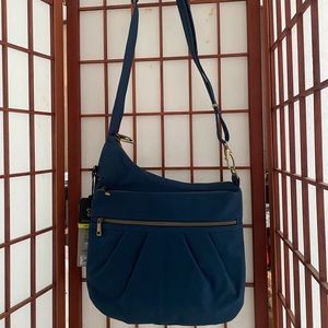 Travelon Anti-Theft Signature 3 Comp Crossbody Bag Navy New